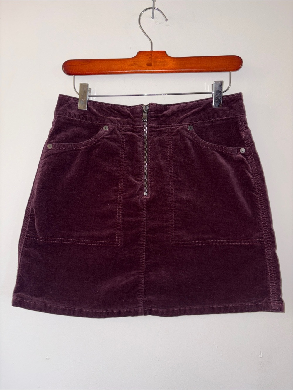 Calvin Klein Plum Corduroy Front-Zip Mini Skirt